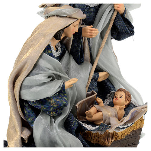 Nativité sur base 30 cm résine tissu bleu 4