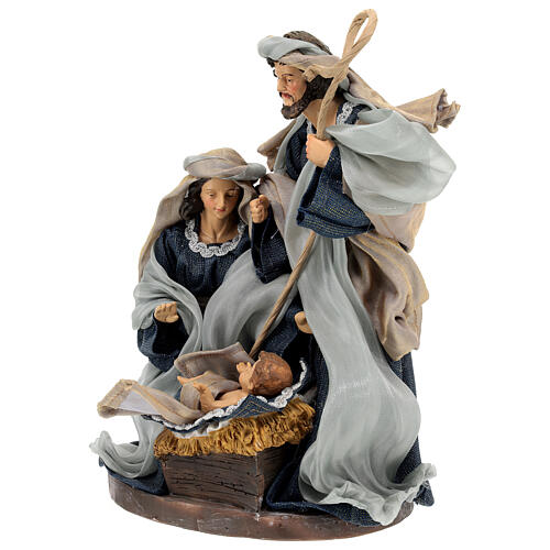 Natività su base 30 cm resina stoffa azzurra 3