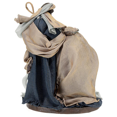 Natività su base 30 cm resina stoffa azzurra 6