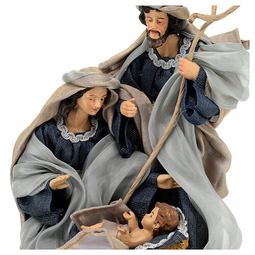 Holy Family statue 30 cm in resin blue cloth 2