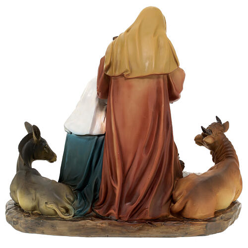 Natividade com boi, burro e ovelha resina pintada 30x28x15,5 cm 6