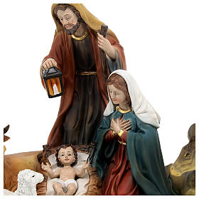 Holy Family statue with ox donkey sheep 30 cm colored resin