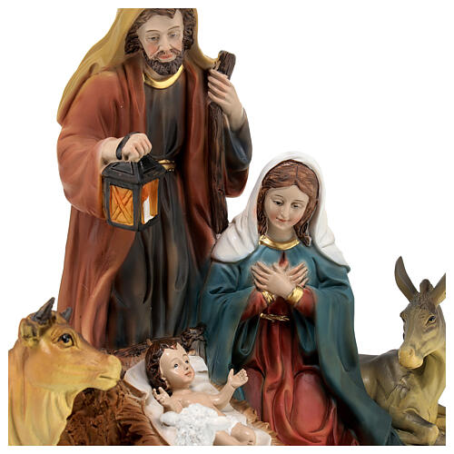 Holy Family statue with ox donkey sheep 30 cm colored resin 4