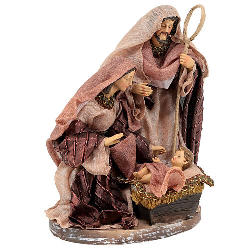 Nativity set on a base, 30 cm, resin and brown fabric 5