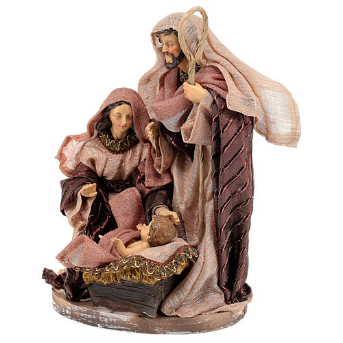 Natività su base 30 cm resina stoffa marrone 3