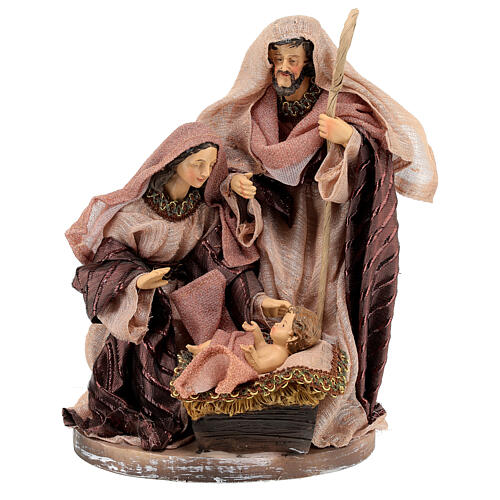 Holy Family statue with base 30 cm in resin brown fabric 1