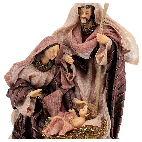 Holy Family statue with base 30 cm in resin brown fabric 2