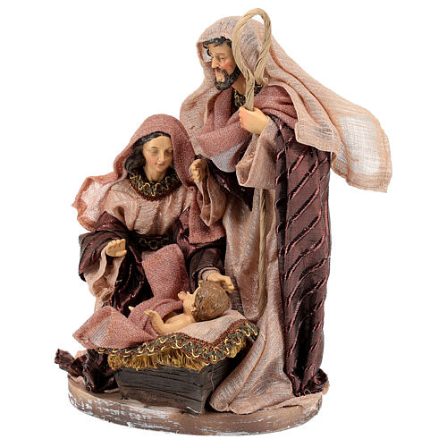 Holy Family statue with base 30 cm in resin brown fabric 3