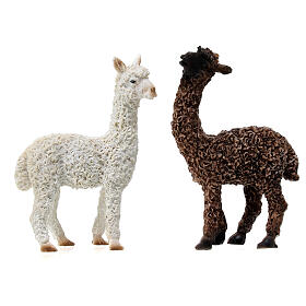 Duas alpacas em miniatura resina pintada para presépio com figuras altura média 10 cm