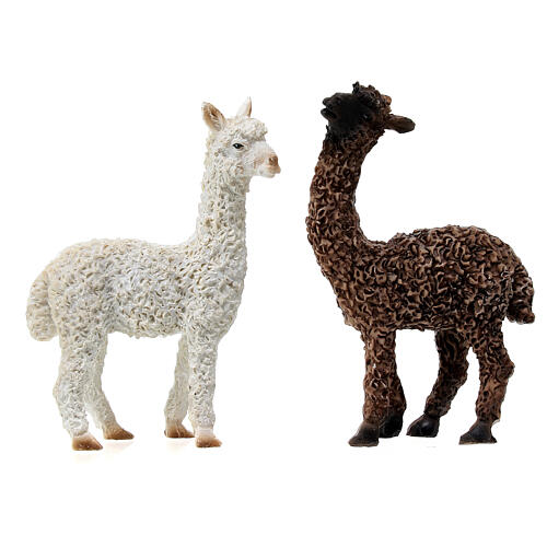 Duas alpacas em miniatura resina pintada para presépio com figuras altura média 10 cm 1