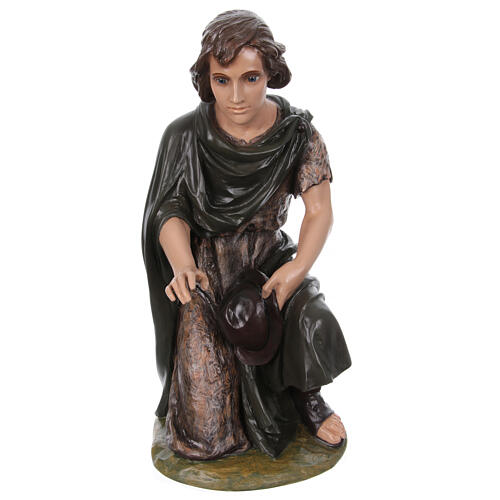Young shepherd on his knee, Lando Landi's Nativity Scene of 100 cm, OUTDOOR statue, fibreglass with crystal eyes 1