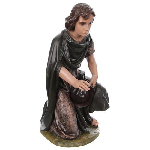 Young shepherd on his knee, Lando Landi's Nativity Scene of 100 cm, OUTDOOR statue, fibreglass with crystal eyes 5