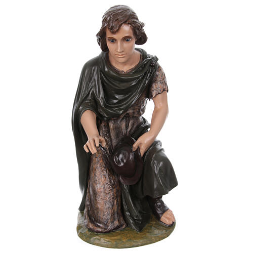 Kneeling shepherd boy Lando Landi nativity scene 100 cm OUTDOORS fiberglass crystal eyes 1