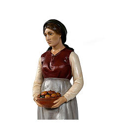 Young shepherdess with fruit bowl, Lando Landi's Nativity Scene of 100 cm, OUTDOOR statue, fibreglass with crystal eyes