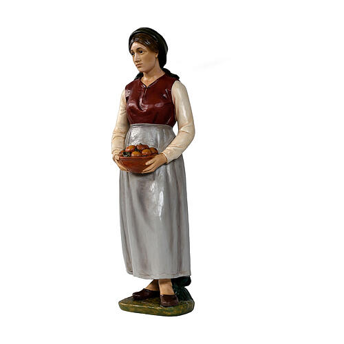 Young shepherdess with fruit bowl, Lando Landi's Nativity Scene of 100 cm, OUTDOOR statue, fibreglass with crystal eyes 1