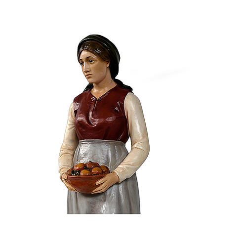 Young shepherdess with fruit bowl, Lando Landi's Nativity Scene of 100 cm, OUTDOOR statue, fibreglass with crystal eyes 2