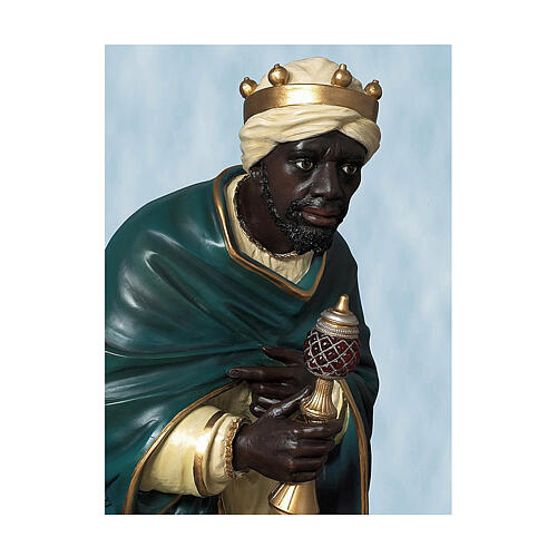 Heiliger König mit gelben Gewand und blauem Mantel, 160 cm, Lando Landi, Fiberglas, Kristallaugen, AUßEN 1