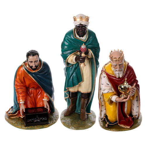 Trio Rois Mages crèche 160 cm Lando Landi fibre de verre yeux cristal POUR EXTÉRIEUR 1