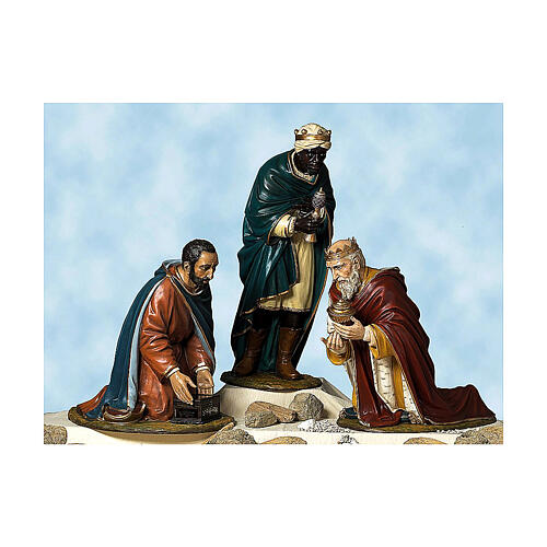 Heiliger König mit ziegelfarbenem Gewand und blaugrünem Mantel, 160 cm, Lando Landi, Fiberglas, Kristallaugen, AUßEN 2