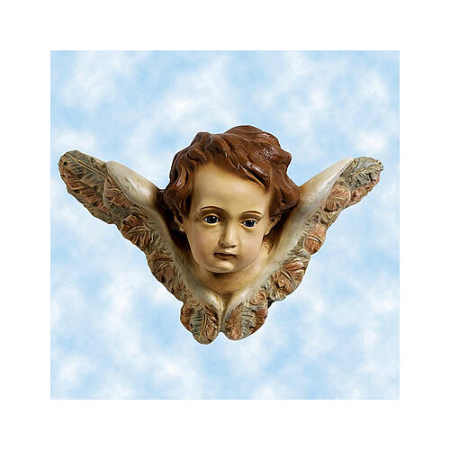 Engel mit Feston mit Gloria-Schriftzug, 160 cm, Lando Landi, Fiberglas, Kristallaugen, AUßEN 3