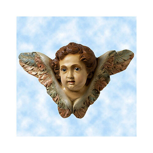 Engel mit Feston mit Gloria-Schriftzug, 160 cm, Lando Landi, Fiberglas, Kristallaugen, AUßEN 4