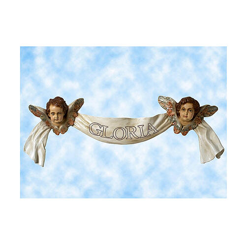 Anges avec bannière Gloria crèche 160 cm Lando Landi fibre de verre yeux cristal POUR EXTÉRIEUR 1