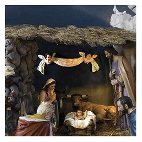 Anges avec bannière Gloria crèche 160 cm Lando Landi fibre de verre yeux cristal POUR EXTÉRIEUR 2