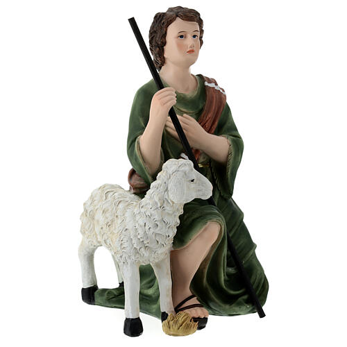 Pastor com ovelha e vara 30x15x15 cm fibra de vidro para presépio de 40 cm 3