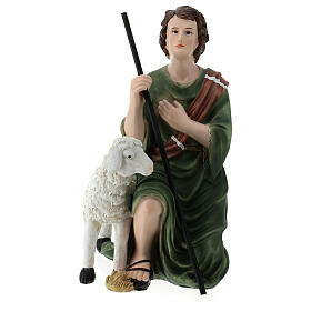 Shepherd with sheep and staff 30x15x15 cm in fiberglass, 40 cm nativity scene