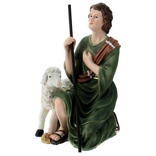 Shepherd with sheep and staff 30x15x15 cm in fiberglass, 40 cm nativity scene 2