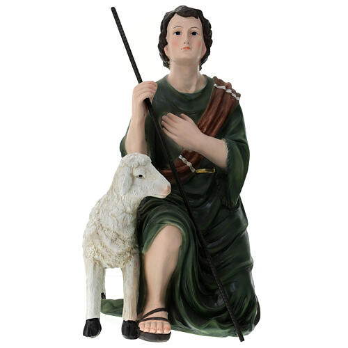 Shepherd with sheep and staff for 80 cm fibreglass Nativity Scene 55x30x25 cm 1