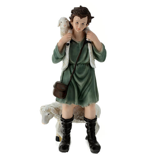 Shepherd statue 45x20x16 cm in fiberglass with sheep, 60 cm nativity scene 1