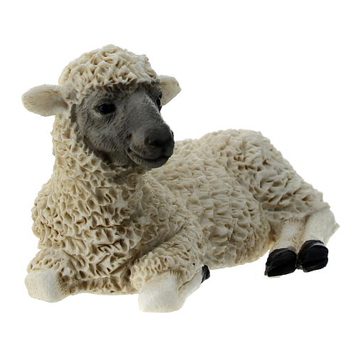 Mouton allongé crèche 16 cm résine 3