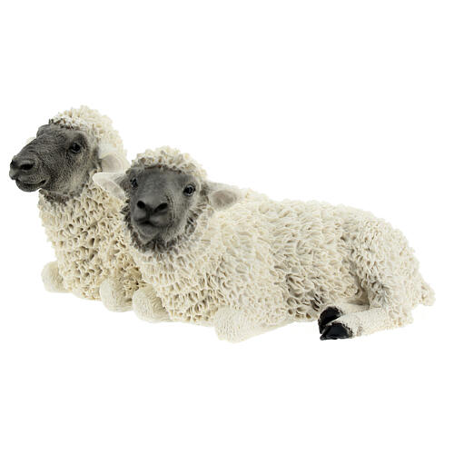 Couple moutons statuette crèche résine 21 cm 2