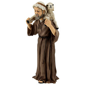 Resin shepherd with lamb on shoulders 16 cm nativity