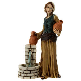 Shepherdess nativity statue at a fountain in resin 16 cm 