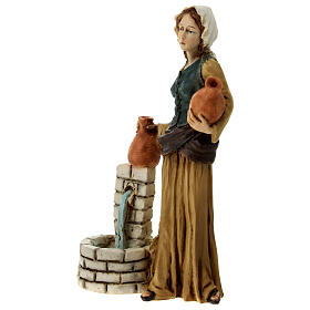Shepherdess nativity statue at a fountain in resin 16 cm 
