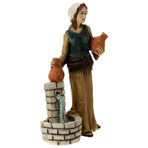 Shepherdess nativity statue at a fountain in resin 16 cm  3