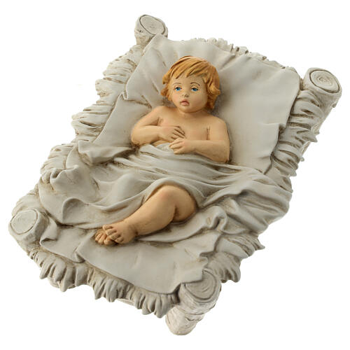Statue Enfant Jésus avec berceau beige or incassable crèche Shabby Chic 40 cm 2