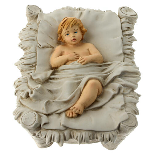 Statua Gesù Bambino culla infrangibile beige oro 40 cm 1