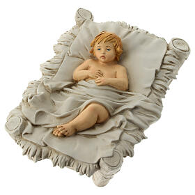 Baby Jesus statue with manager unbreakable beige gold 40 cm