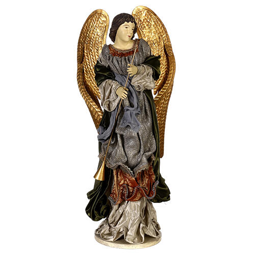 Angel with trumpet for Celebration Nativity Scene, resin and fabric, 60x25x20 cm 1