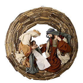 Coroa Natividade Holy Earth 50 cm resina e tecido diâm. 85 cm
