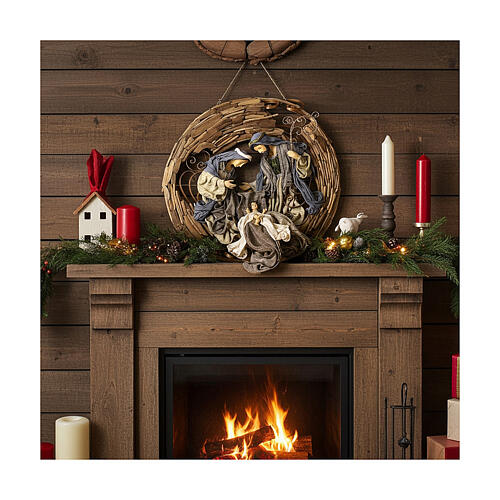 Nativity Holy Family wooden crown 50 cm Celebration diam. 85cm 2