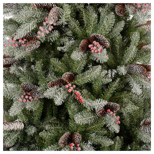Slim Christmas tree 180 cm, Dunhill flocked with pine cones and berries 3