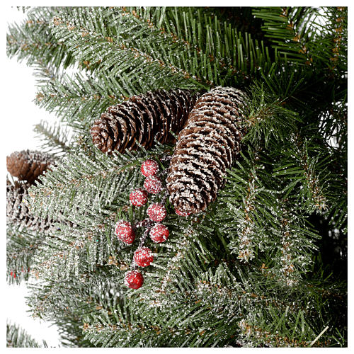 Slim Christmas tree 180 cm, Dunhill flocked with pine cones and berries 5