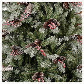 Weihnachtsbäume: Grüner Weihnachtsbaum Slim 180cm mit Schnee Beeren und Zapfen Mod. Dunhill