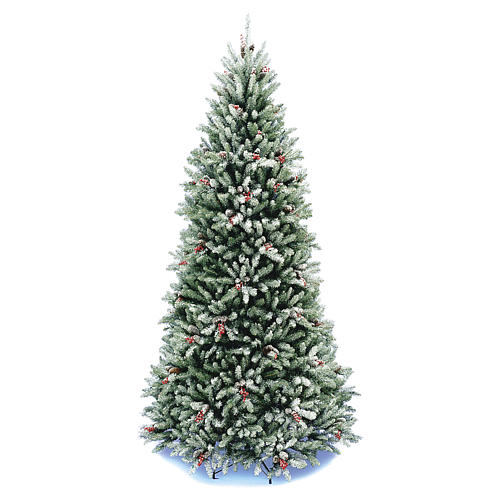 Slim Christmas tree 210 cm, Dunhill flocked with pine cones and berries 1