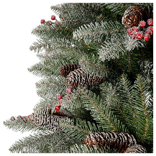 Slim Christmas tree 210 cm, Dunhill flocked with pine cones and berries 4
