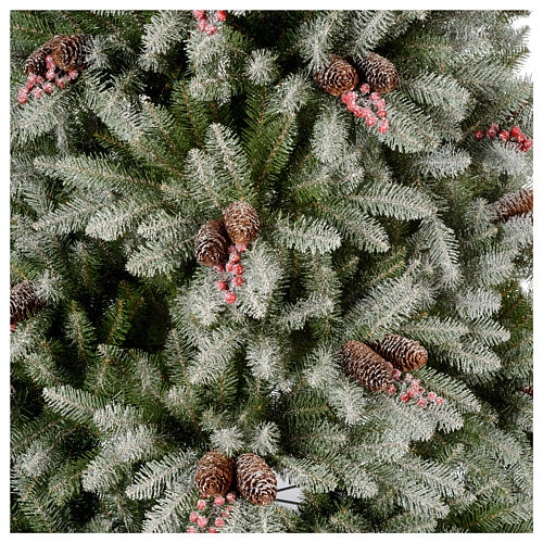 Grüner Weihnachtsbaum 180cm mit Schnee Beeren und Zapfen Mod. Dunhill 3